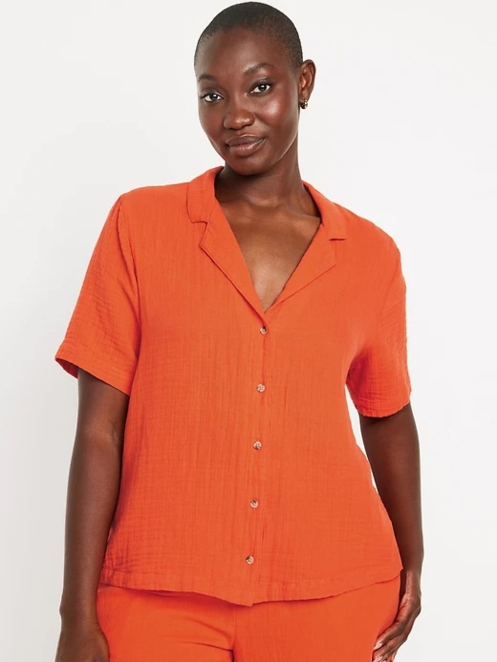 Old Navy orange 100% cotton Crinkle Gauze Button-Down short sleeve Shirt L